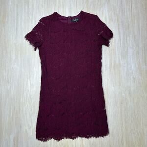 Lulu's Burgundy Take Me to Brunch Lace Shift Mini Cocktail Romantic Dress Small